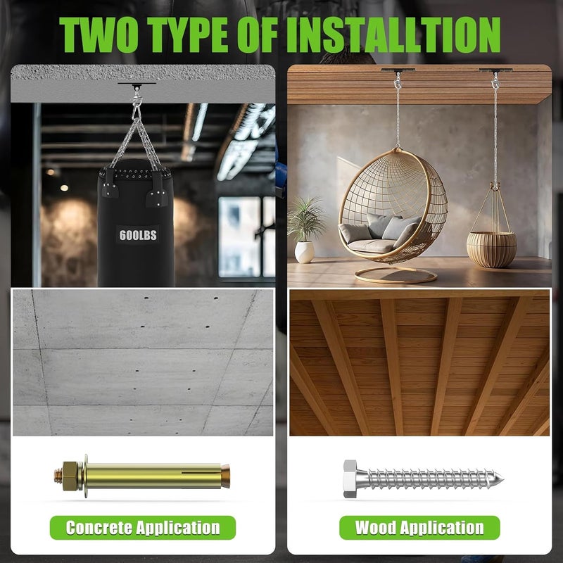 Eapele Punching Bag Hanger, Heavy Bag Ceiling Mount Holder for Hanging, 360° Swivel Boxing Bag Hanger for MMA Training, Muay Thai Bags, Heavy Duty Hook for Aerial Yoga, Porch Swings, Hammock Chairs - Image 5